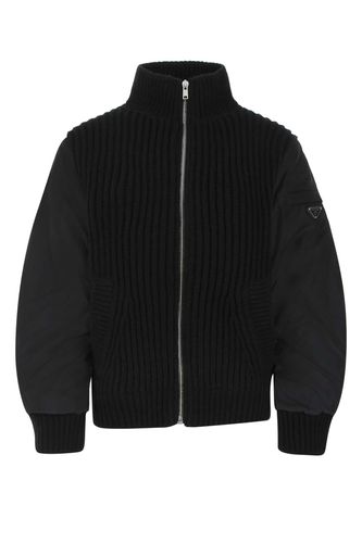 Black Cashmere And Re-nylon Jacket - Prada - Modalova