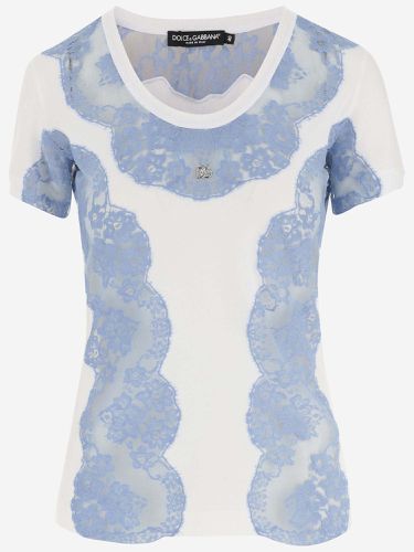 Jersey T-shirt With Lace Inserts And Dg Logo - Dolce & Gabbana - Modalova