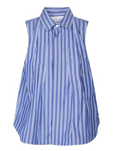 Sleeveless Shirt In White And Light Blue Stripes - Sacai - Modalova