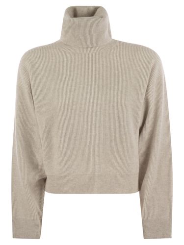 Turtleneck Sweater In Virgin Wool, Cashmere And Silk Rib - Brunello Cucinelli - Modalova