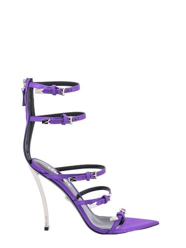 Pin-point Sandals With Straps In Violet Leather Woman - Versace - Modalova
