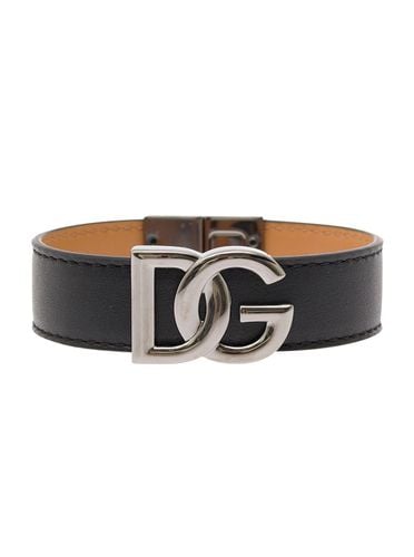 Bracelet With Dg Logo In Leather Man - Dolce & Gabbana - Modalova