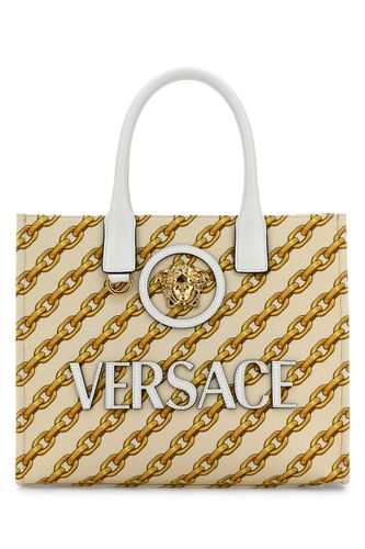 Printed Canvas Small Chain Stripes La Medusa Shopping Bag - Versace - Modalova