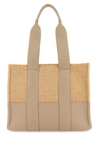 Bicolor Raffia And Leather Medium Woody Shopping Bag - Chloé - Modalova