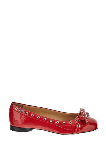 Ganni Red Eyelet Bow Ballerina - Ganni - Modalova