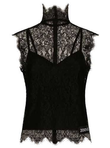 Turtle-neck Tank Top With Re-edition Patch In Chantilly Lace - Dolce & Gabbana - Modalova