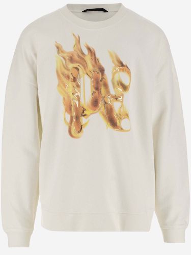 Cotton Sweatshirt With Burning Monogram Print - Palm Angels - Modalova