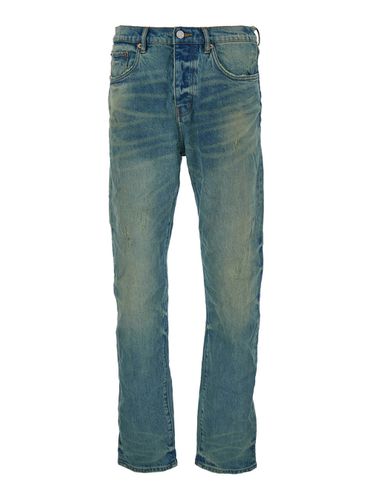 Light Blue Straight Jeans With Crinkled Effect In Stretch Cotton Denim Man - Purple Brand - Modalova