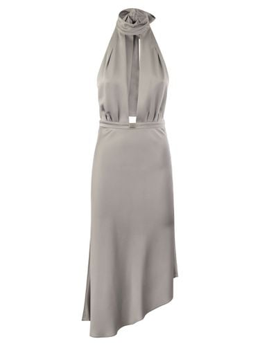 Satin Midi Dress With Asymmetric Skirt - Elisabetta Franchi - Modalova