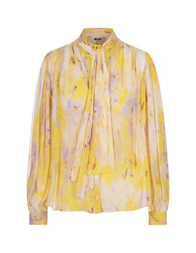 Bow Shirt In Georgette With artsy Flower Print - MSGM - Modalova