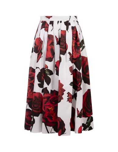 Pleated Midi Skirt With Tudor Rose Print - Alexander McQueen - Modalova