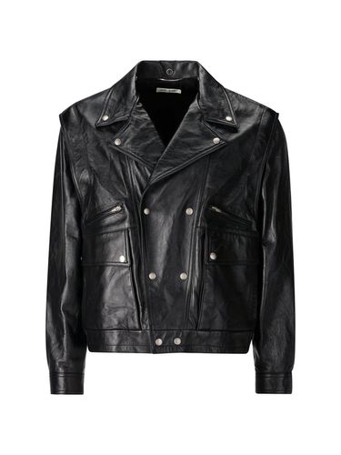Crinkled-effect Biker Leather Jacket - Saint Laurent - Modalova