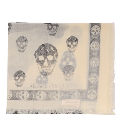 Classic Skull Scarf With Orchid Print In Ivory And Black - Alexander McQueen - Modalova