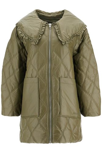 Lightweight Down Jacket With Oversized Collar - Ganni - Modalova