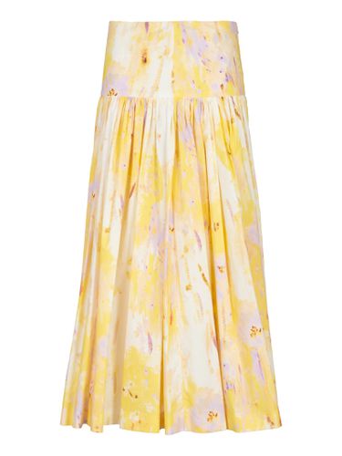 Flared Midi Skirt In Poplin With artsy Flower Print - MSGM - Modalova