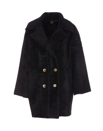 Double-breasted Coat With Wide Revers In Eco Fur - Pinko - Modalova