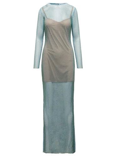 Crystal Embellished Fishnet Dress In Light-blue Technical Fabric Woman - self-portrait - Modalova