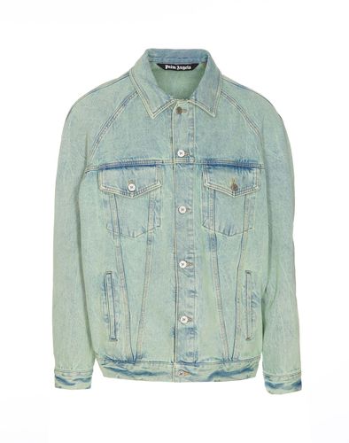 Overdyed Logo Loose Denim Jacket - Palm Angels - Modalova