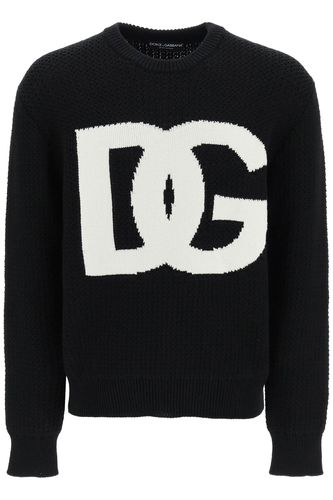 Crewneck Pullover With Jacquard Logo - Dolce & Gabbana - Modalova