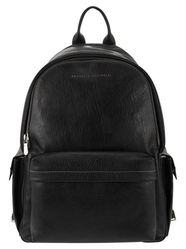 Backpack In Calfskin With Grain - Brunello Cucinelli - Modalova