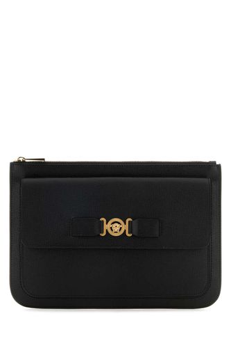 Black Leather Large Medusa Biggie Clutch - Versace - Modalova