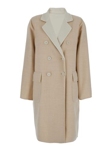 Beige And White Reversible Coat With Buttons In Wool Woman - Eleventy - Modalova