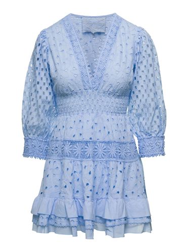 Mini Light Blue Dress With V-neckline And Embroideries In Cotton Lace Woman - Temptation Positano - Modalova