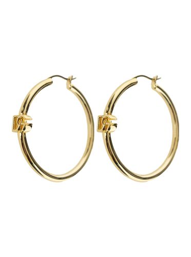 Gold Colored Creole Earrings With Dg Logo In Brass Woman - Dolce & Gabbana - Modalova