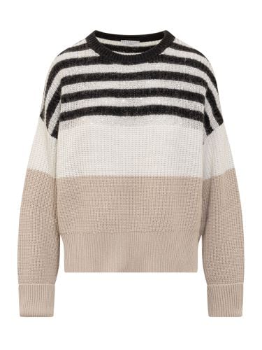 Long-sleeved Crewneck Sweater In Fine Wool, Cashmere And Silk With Striped Pattern - Brunello Cucinelli - Modalova