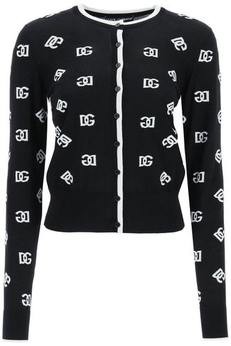 Dg Intarsia Crewneck Knit Cardigan - Dolce & Gabbana - Modalova