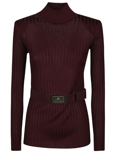 Belted Tricot Turtle Neck Sweater - Elisabetta Franchi - Modalova