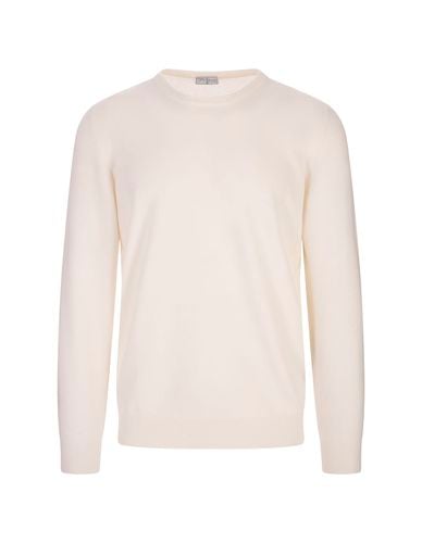 Cream Cashmere Crew Neck Pullover - Fedeli - Modalova