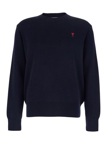 Crewneck Sweater With Adc Embroidery On The Front In Wool Blend Man - Ami Alexandre Mattiussi - Modalova