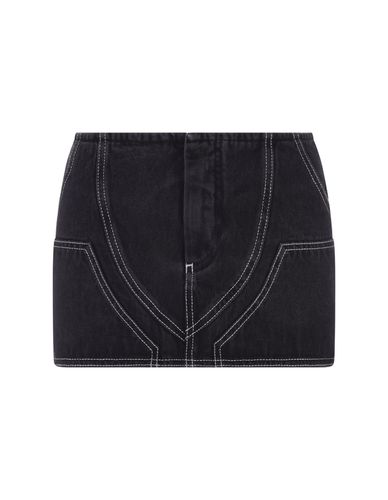 Denim Mini Skirt With Contrasting Stitching - Off-White - Modalova