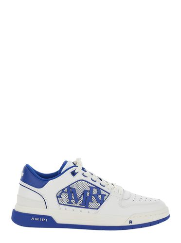 White And Blue Low Top Sneakers With Contrasting Logo Lettering In Cotton Man - AMIRI - Modalova