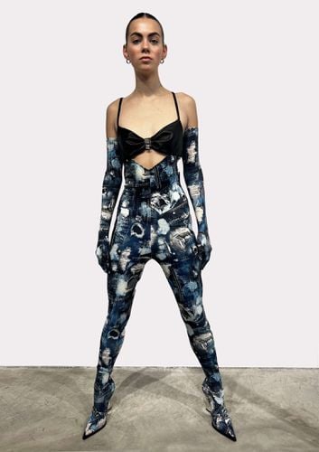 Dress-suit With Iconic Runway Denim-effect Pattern. Contrasting Top And Thin Straps - John Richmond - Modalova
