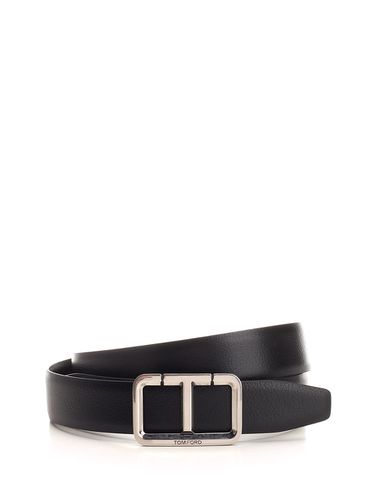 T Shiny Leather Belt With Silver Buckle - Tom Ford - Modalova