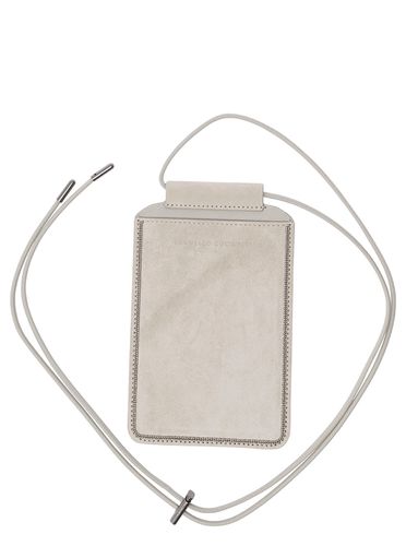 Phone-holder With Shiny Trim And Logo In Suede Woman - Brunello Cucinelli - Modalova