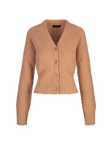 Camel Knitted V-neck Cardigan - Fabiana Filippi - Modalova