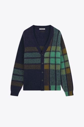 Graphic Check Intarsia Cardigan Blue wool blend cardigan with multicolour check - Graphic Check Intarsia Cardigan - Maison Kitsuné - Modalova