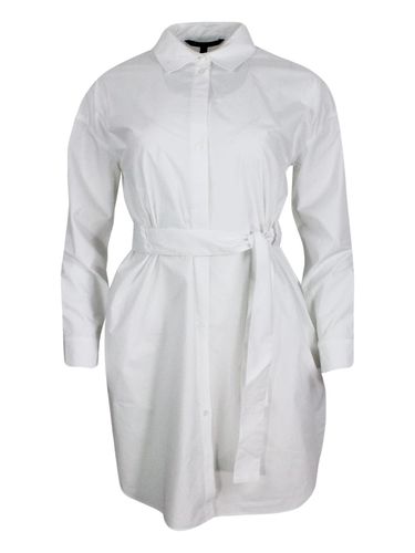 Dress Made Of Soft Cotton With Long Sleeves, With Button Closure On The Front And Belt - Armani Collezioni - Modalova
