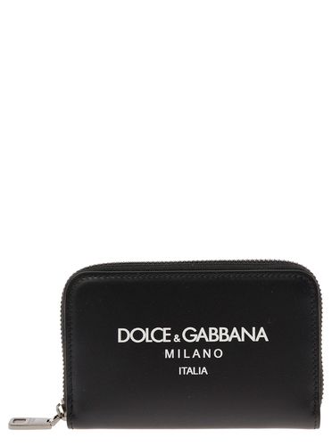 Card-holder With Zip And Logo Print In Leather Man - Dolce & Gabbana - Modalova