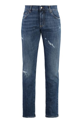 Five-pocket Jeans With Logo Plaque - Dolce & Gabbana - Modalova