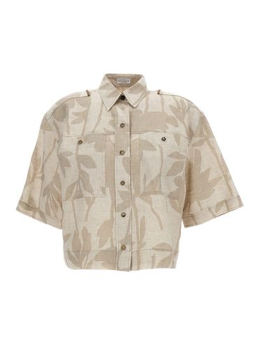 Leaf Print Shirt In Linen Woman - Brunello Cucinelli - Modalova