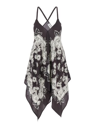 White And Black Blouse With Thin Shoulder Straps And All-over Floral Motif In Silk Woman - Parosh - Modalova