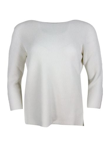 Long-sleeved Boat-neck Sweater In Wool And Cotton Embellished With Brilliant Monili On The Neck - Fabiana Filippi - Modalova