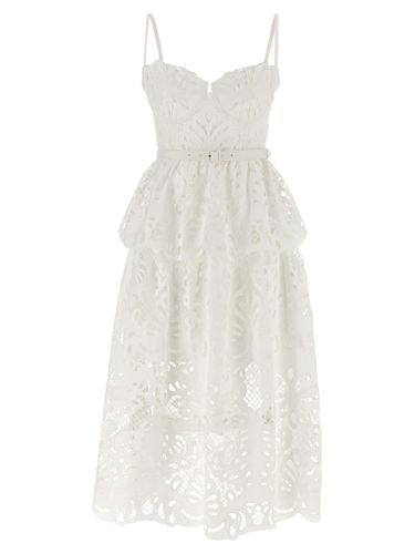 Cotton Lace Tiered Midi Dress - self-portrait - Modalova