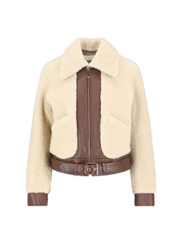 Beige And Brown Leather And Shearling Bomber Jacket - Chloé - Modalova