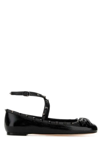 Black Leather Rockstud Ballerinas - Valentino Garavani - Modalova