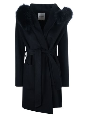 Fur Detailed Belted Coat - Ermanno Firenze - Modalova